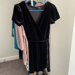 As U Wish Black Velvet Dress with Waist Tie